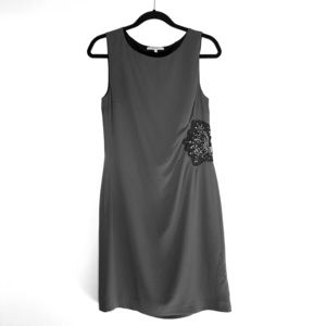 Grey Sheath Dress with Beaded Appliqué